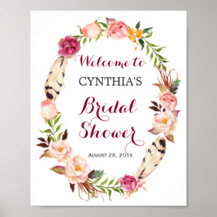 Póster Rótulo romántico Boho Floral Wreath Bridal Shower