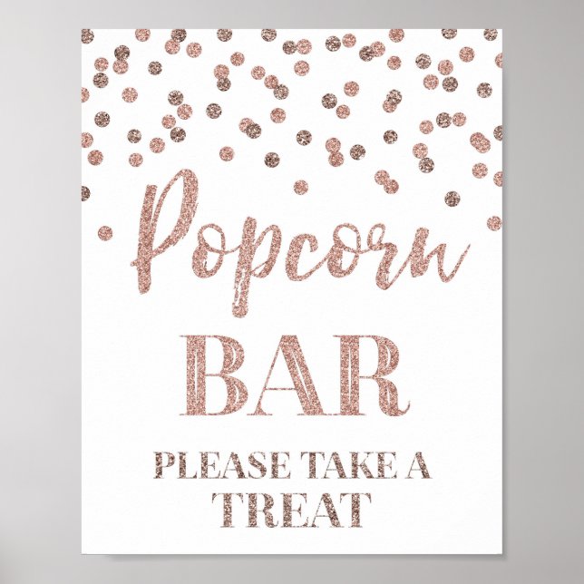 Póster Rótulo Rosa Gold Confetti Popcorn Bar (Frente)
