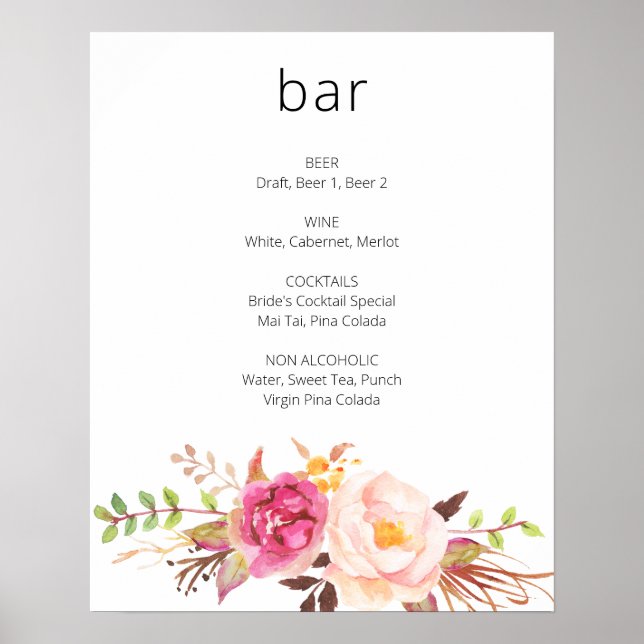 Póster Rótulo Rubor Blooming Floral Bar - Blanco (Frente)