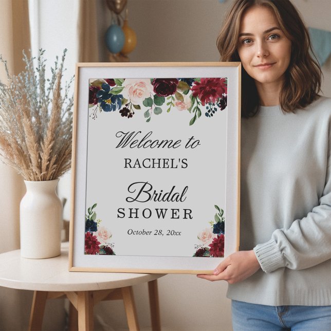 Póster Rótulo Rubor Burgundy Red Blue Floral Bridal Showe (Subido por el creador)