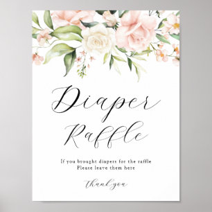 Póster Rótulo Rubor Floral and Greenery Diaper Raffle