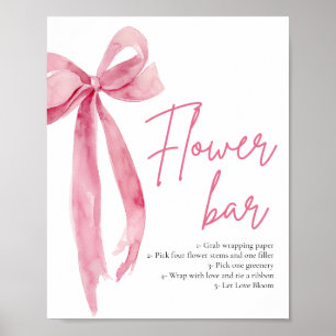 Póster Rótulo Rubor Pink Bow Bridal Shower Flower Bar