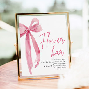 Póster Rótulo Rubor Pink Bow Bridal Shower Flower Bar