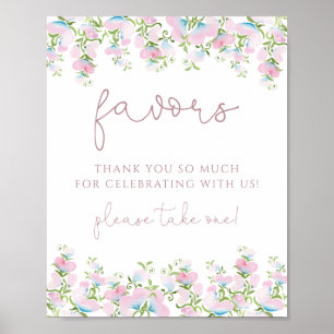 Póster Rótulo Rubor Pink Floral Favor
