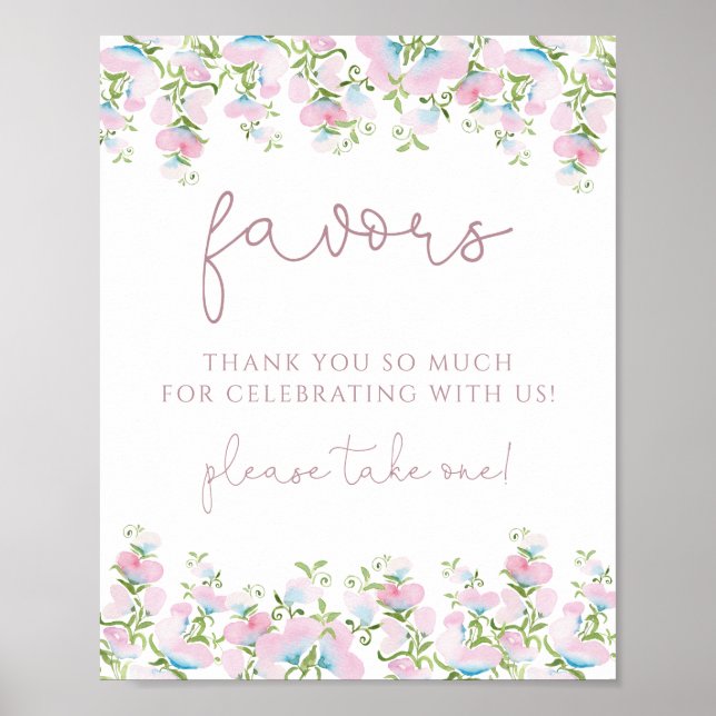 Póster Rótulo Rubor Pink Floral Favor (Frente)