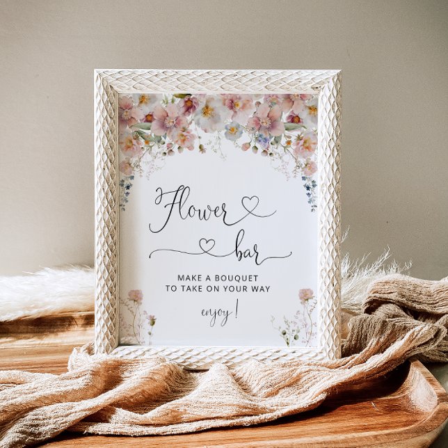 Póster Rótulo Rubor Pink Flowers Bridal Shower Flower Bar (Subido por el creador)