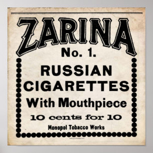 Póster Rótulo ruso del cigarrillo de Zarina