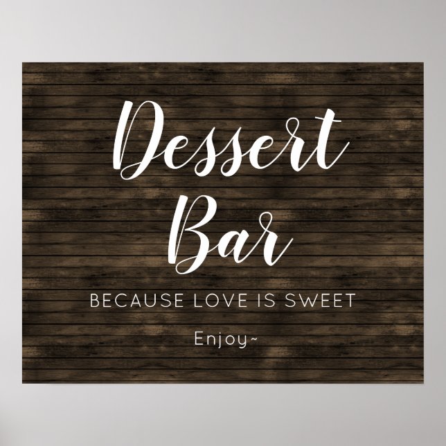 Póster Rótulo Rustic Barn Wood Boda Dessert Bar (Frente)