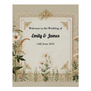 Póster Rótulo Rústico Boda Cottagecore