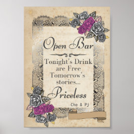Póster Rótulo Rústico Boda Open Bar