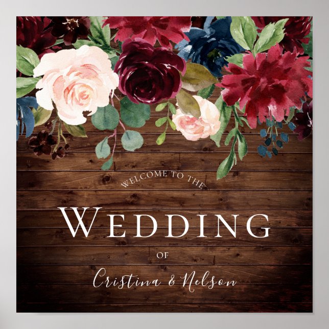 Póster Rótulo Rústico Borgoña de bienvenida al vino rojo (Frente)