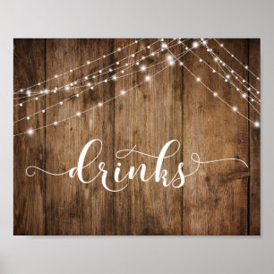 Póster Rótulo Rústico De Recepción De Madera Y Luces