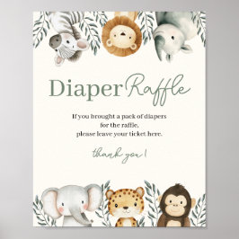 Póster Rótulo Safari Baby Shower Diaper Raffle