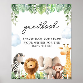 Póster Rótulo Safari Baby Shower Guestbook