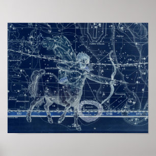 Póster Rótulo Sagittarius Zodiac Ilustracion de cosecha