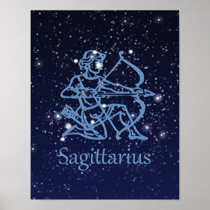 Póster Rótulo Sagittarius Zodiac y constelación