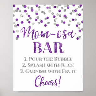 Póster Rótulo Silver Purple Mom-osa Bar Baby Shower