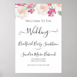 Póster Rótulo simple de Boda de frambuesa rosa Rubor