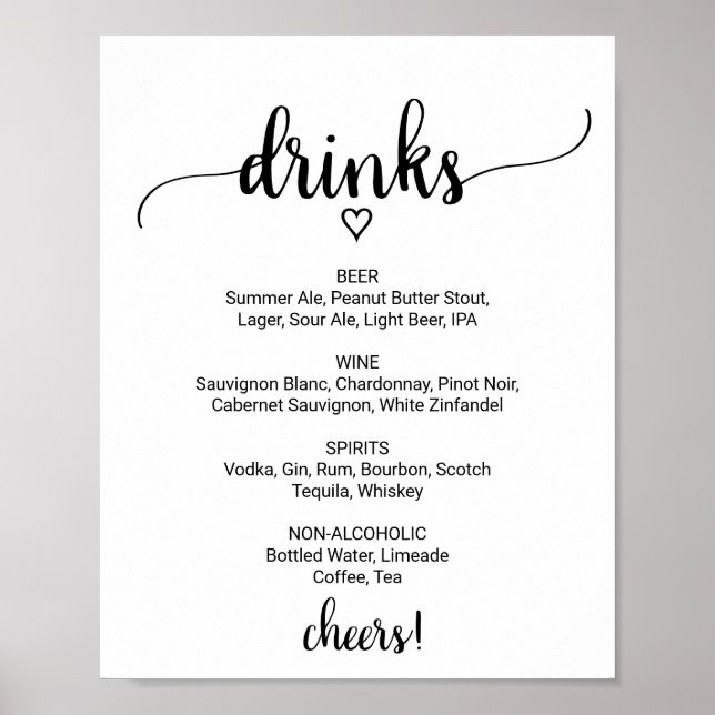 Póster Rótulo simple del menú de bebidas de caligrafía ne (Frente)