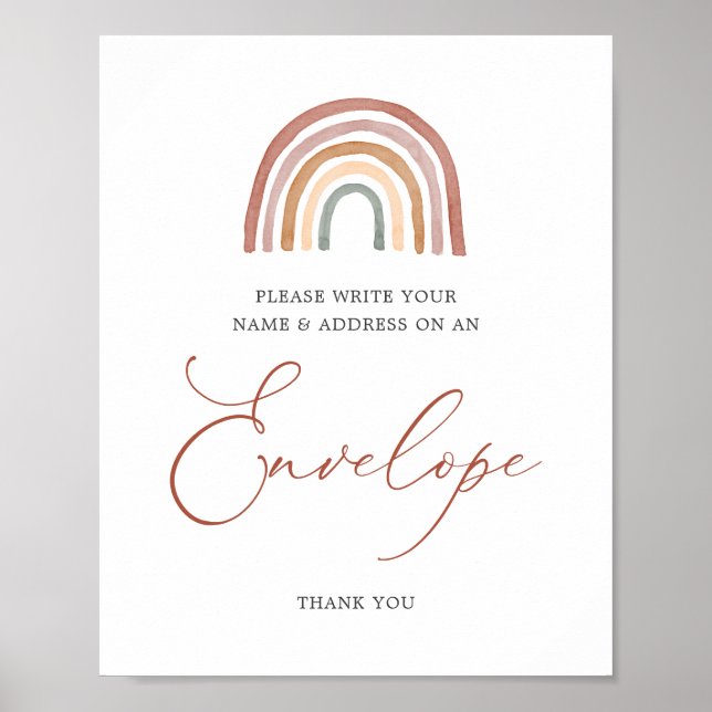 Póster Rótulo sobre dirección Baby Shower arco iris (Frente)