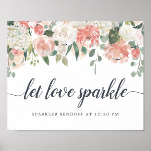 Póster Rótulo Sparkler Sendoff, Boda floral de verano med
