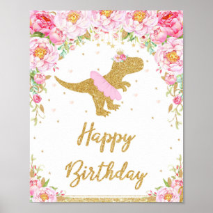 Póster Rótulo T-Rex, Fiesta de cumpleaños feliz de dinosa