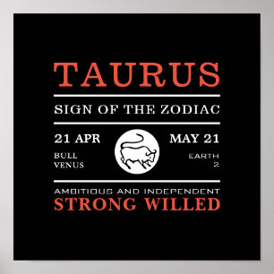 Póster Rótulo Tauro del Zodiaco, Poster Astrológico