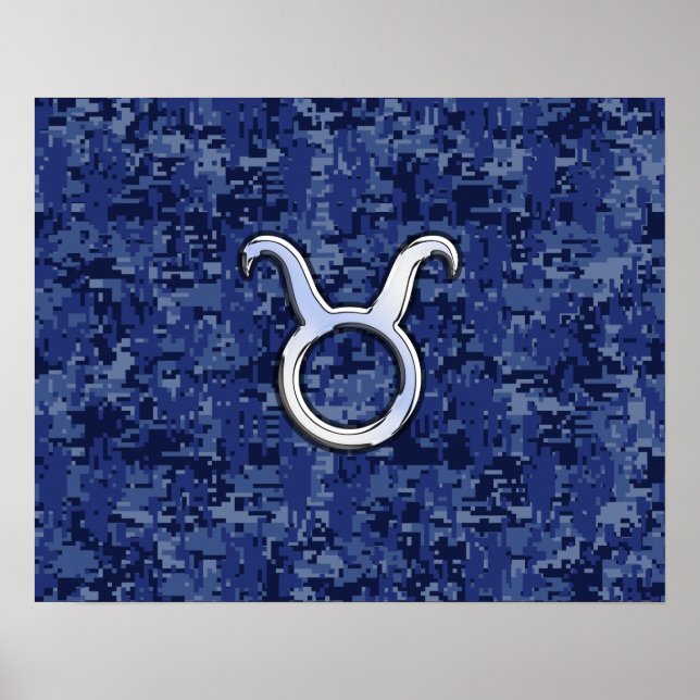 Póster Rótulo Taurus Zodiac en camuflaje digital azul de  (Frente)