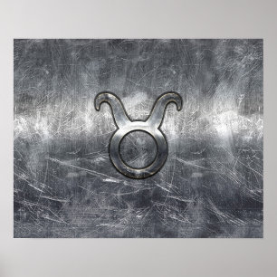 Póster Rótulo Taurus Zodiac en un estilo angustiado