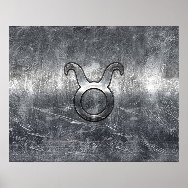 Póster Rótulo Taurus Zodiac en un estilo angustiado (Frente)