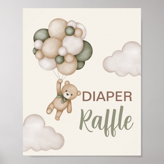 Póster Rótulo Teddy Bear Diaper Raffle (Frente)