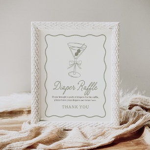 Póster Rótulo Tini One Martini Baby Shower Diaper Raffle