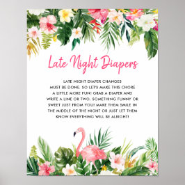 Póster Rótulo Tropical Baby Shower Late Night Diapers