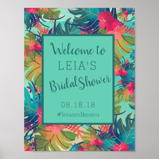 Póster Rótulo Tropical Hawaiano Bridal Shower (Frente)