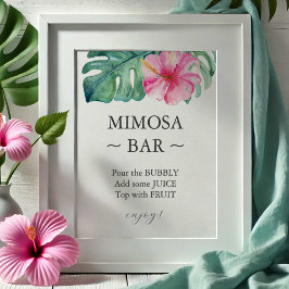 Póster Rótulo Tropical Hibiscus Bridal Shower Mimosa Bar