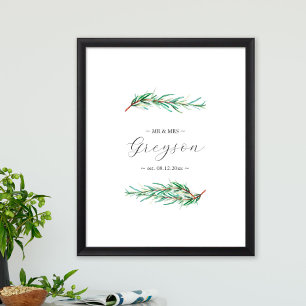 Póster Rótulo único de Boda botánico y Keepsake