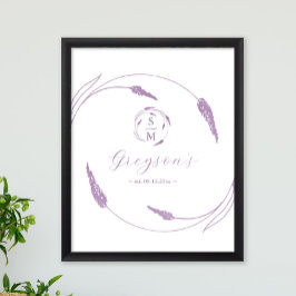 Póster Rótulo único de Boda de lavanda y Keepsake