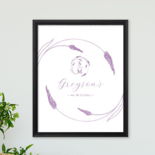 Póster Rótulo único de Boda de lavanda y Keepsake