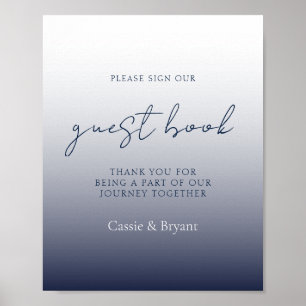 Póster Rótulo único del libro de invitados de Boda azul d