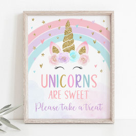 Póster Rótulo unicornio de cumpleaños con arcoiris