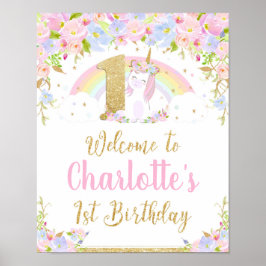 Póster Rótulo unicornio de Poster de bienvenida arcoiris 