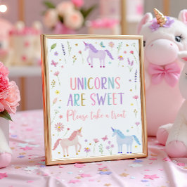 Póster Rótulo unicornio pradera pastel de cumpleaños