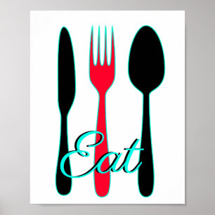 Póster Rótulo verde azulado, negro y rojo para la cocina