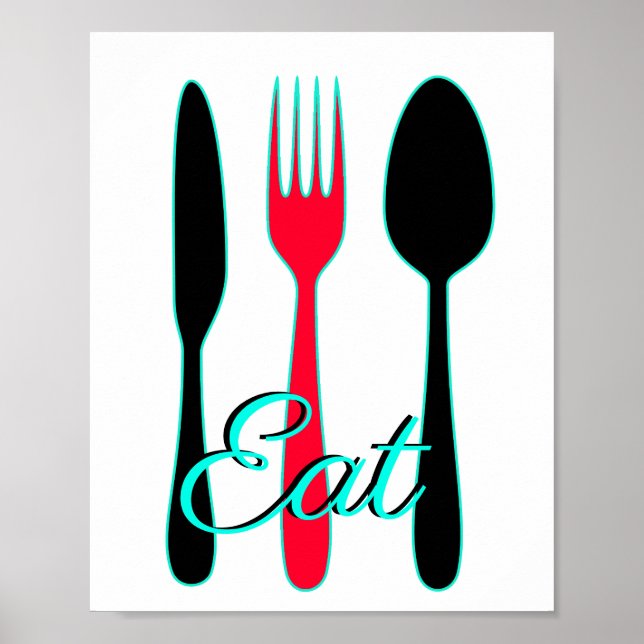 Póster Rótulo verde azulado, negro y rojo para la cocina (Frente)