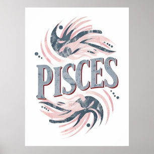 Póster Rótulo Vintage Pisces Zodiac