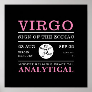 Póster Rótulo Virgo del Zodiaco, Poster Astrológico