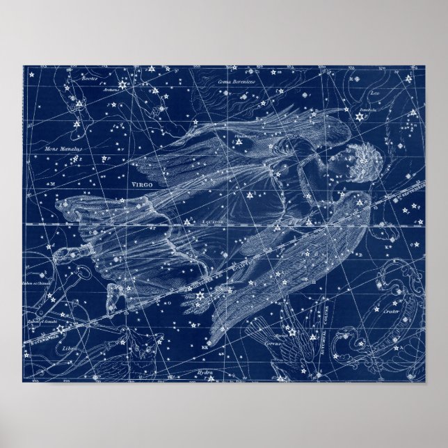 Póster Rótulo Virgo Zodiac Ilustracion de cosecha (Frente)
