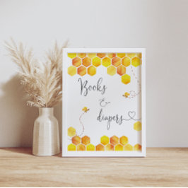 Póster Rótulo Watercolor Bee Books and Diapers