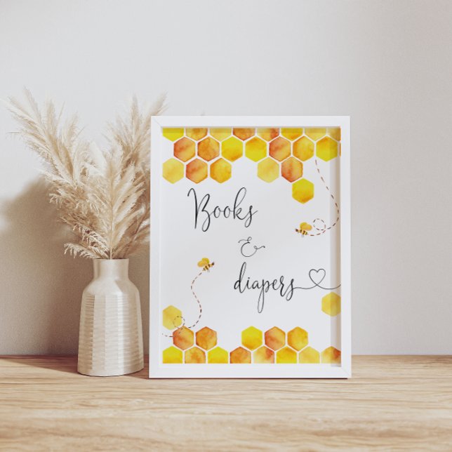 Póster Rótulo Watercolor Bee Books and Diapers (Subido por el creador)
