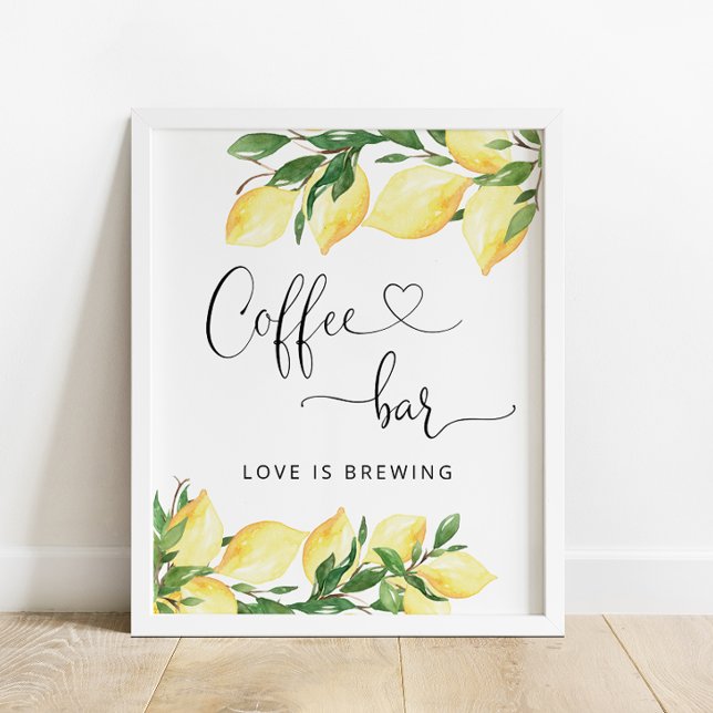 Póster Rótulo Watercolor Elegant Lemon Coffee Bar (Subido por el creador)